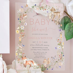 Whimsical Woodland Animals Wildflower Baby Shower Acrylic Invitations