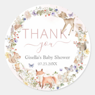 Whimsical Woodland Animals Wildflower Baby Shower Classic Round Sticker