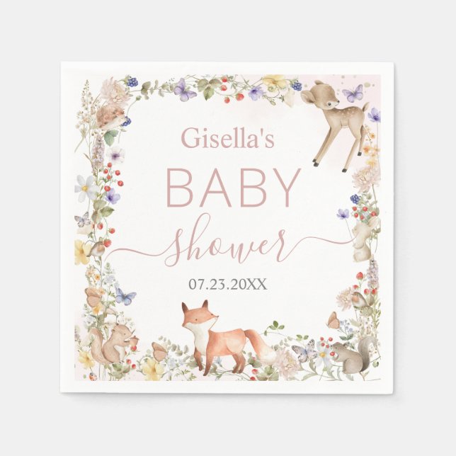 Whimsical Woodland Animals Wildflower Baby Shower  Napkins (Front)