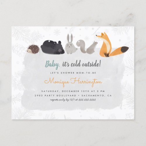 Whimsical Woodland Animals Winter Boy Baby Shower Invitation Postcard
