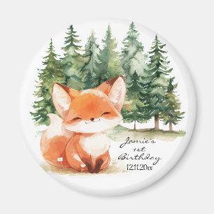 Whimsical Woodland Baby Fox 1st Birthday Magnet