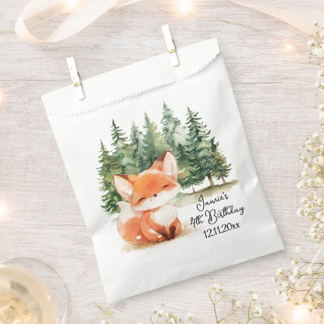 Whimsical Woodland Baby Fox 4th Birthday Favor Bag (Clipped)