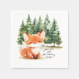 Whimsical Woodland Baby Fox 4th Birthday Napkins