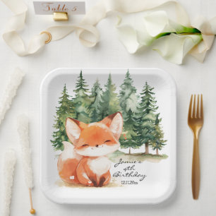 Whimsical Woodland Baby Fox 4th Birthday Paper Plates