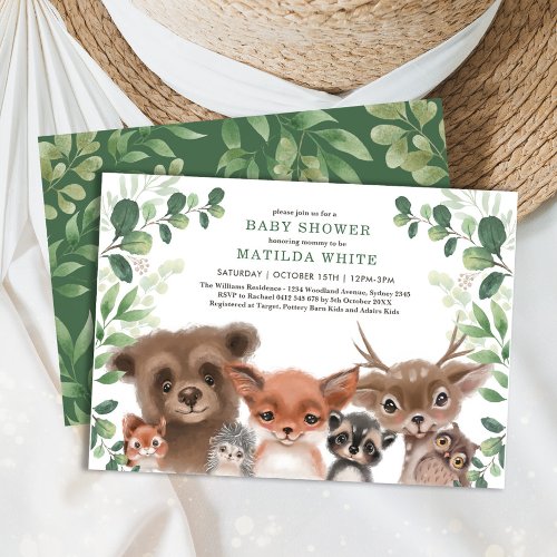 Whimsical Woodland Baby Shower Forest Greenery Invitation