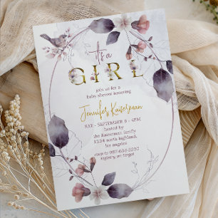 Whimsical Woodland Bird Dusty Rose Baby Shower Invitation