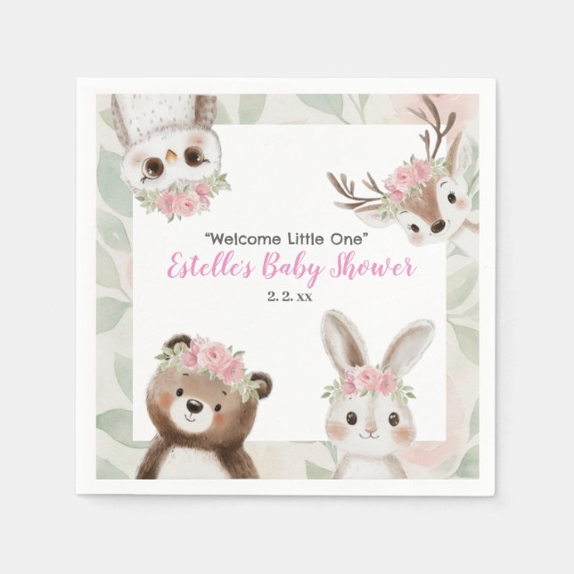 Whimsical Woodland Boho Baby Girl Shower Napkins (Front)