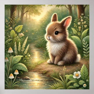 Whimsical Woodland Bunny Art – Cute Forest Rabbit Poster