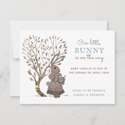 Whimsical Woodland Bunny Blue Brown Announcement