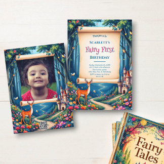 Whimsical Woodland Castle Fairy First 1st Birthday Invitation