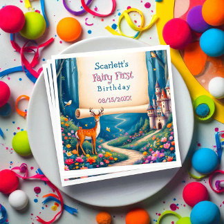 Whimsical Woodland Castle Fairy First 1st Birthday Napkins