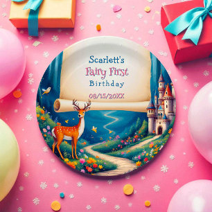 Whimsical Woodland Castle Fairy First 1st Birthday Paper Plates
