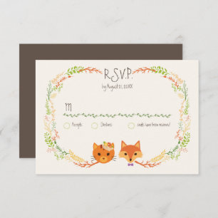 Whimsical Woodland Cat & Fox Couple Wedding RSVP