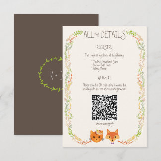 Whimsical Woodland Cat & Fox Rustic Wedding Enclosure Card