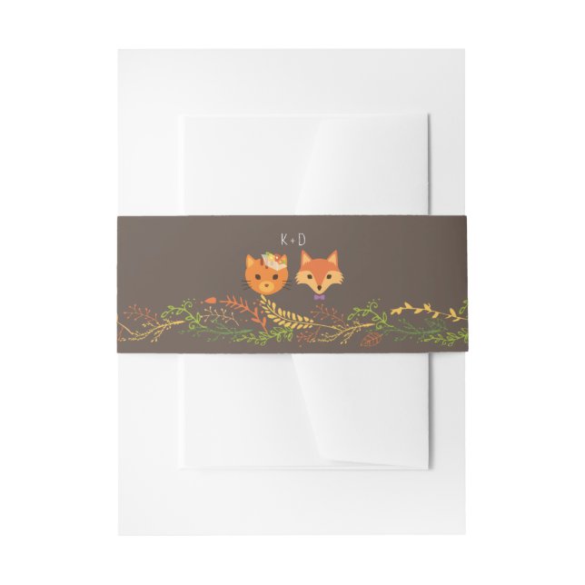 Whimsical Woodland Cat & Fox Rustic Wedding Invitation Belly Band (Front Example)