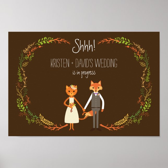 Whimsical Woodland Cat & Fox wedding in Progress Poster (Front)