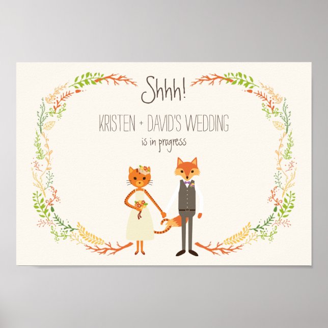 Whimsical Woodland Cat & Fox wedding in Progress Poster (Front)