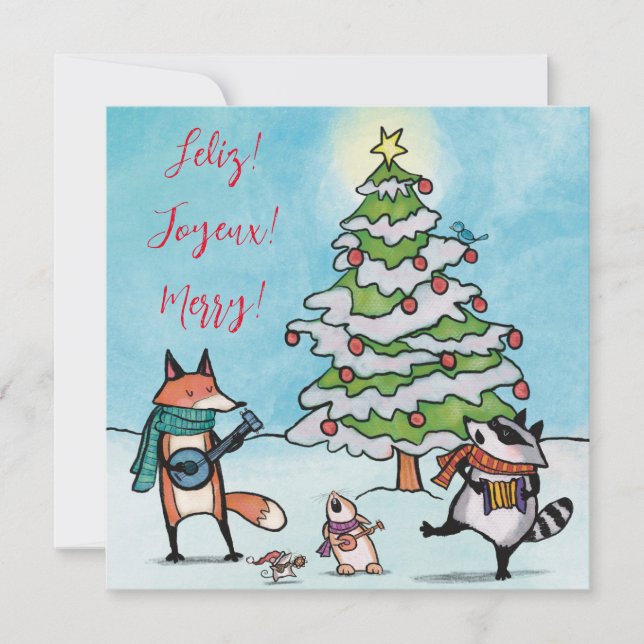 Whimsical Woodland Christmas Holiday Greeting Card (Front)