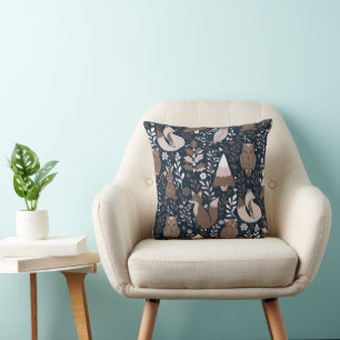 Whimsical Woodland Creatures Pattern Throw Pillow