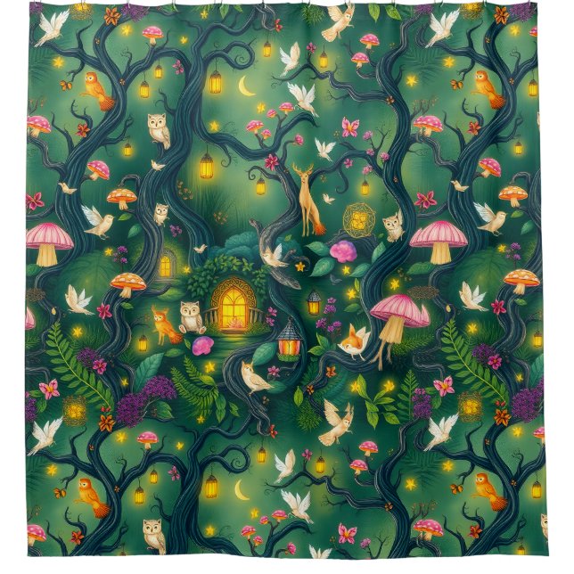 Whimsical Woodland Creatures Shower Curtain (Front)