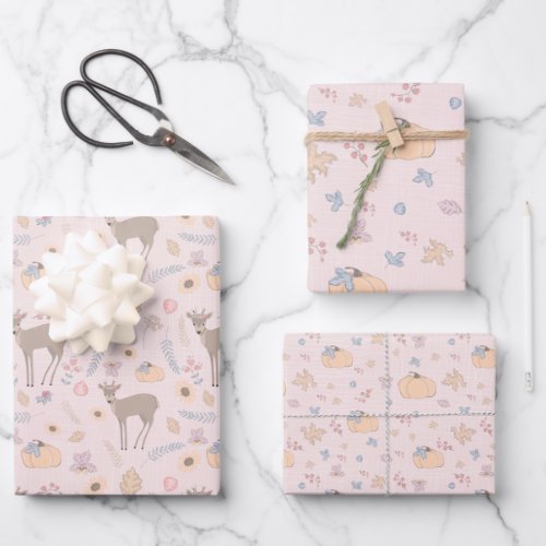 Whimsical Woodland Deer and Leaves Wrapping Paper 