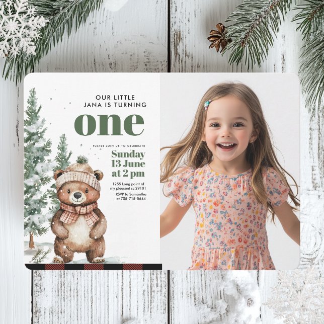 Whimsical Woodland Deer Birthday Green Photo Invitation (Creator Uploaded)