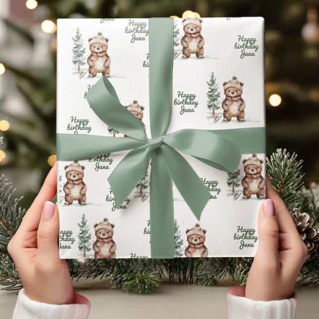 Whimsical Woodland Deer Birthday Green Wrapping Paper (Creator Uploaded)