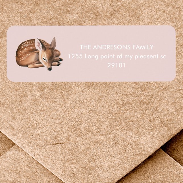 Whimsical Woodland Deer Birthday Pink  Label (Creator Uploaded)