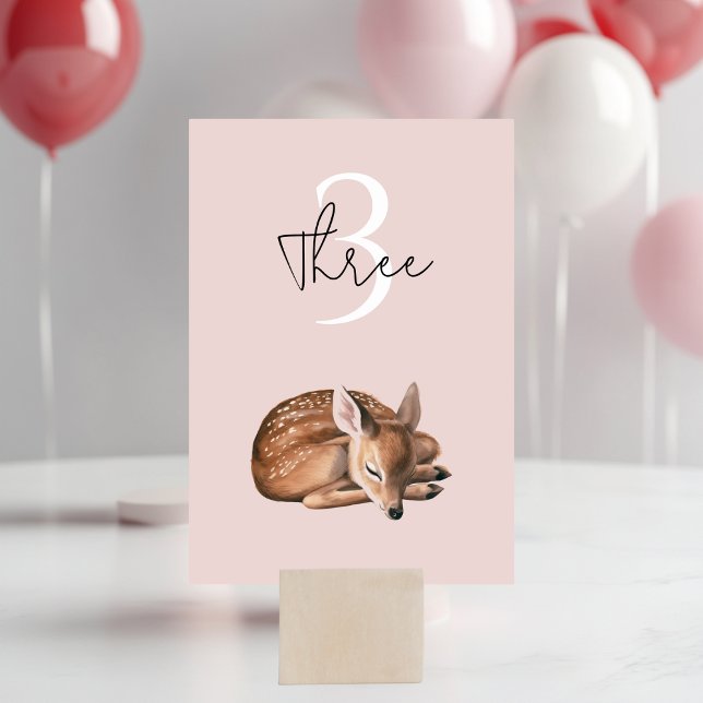Whimsical Woodland Deer Birthday Pink Table Number (Creator Uploaded)