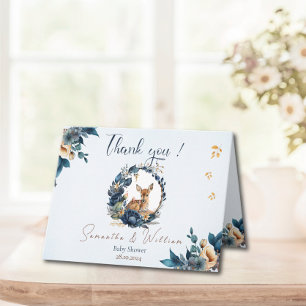 Whimsical Woodland Deer Blue Floral Thank You Card