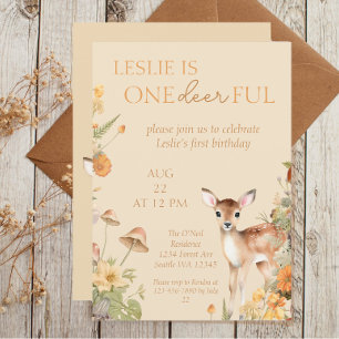 Whimsical Woodland Deer First Birthday Invitation