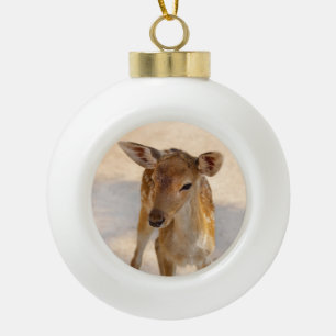 Whimsical Woodland Deer Photography Ceramic Ball Christmas Ornament