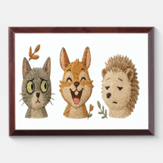 Whimsical Woodland Faces – Cute Embroidered Animal Award Plaque