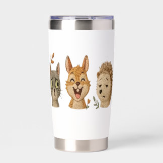 Whimsical Woodland Faces – Cute Embroidered Animal Insulated Tumbler