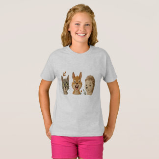 Whimsical Woodland Faces – Cute Embroidered Animal T-Shirt