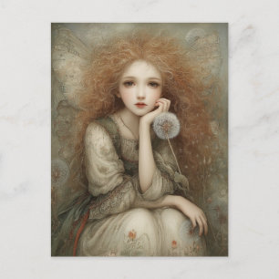 Whimsical Woodland Fairy Portrait with Dandelion Postcard