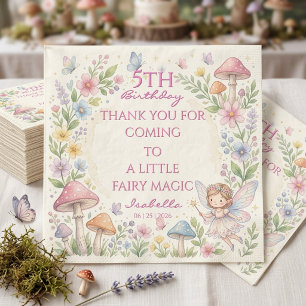 Whimsical Woodland Fairy Watercolor 5th Birthday Napkins