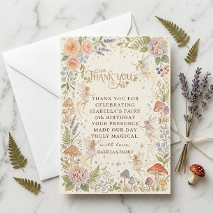 Whimsical Woodland Fairy Watercolor 5th Birthday Thank You Card