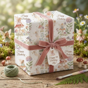Whimsical Woodland Fairy Watercolor 5th Birthday Wrapping Paper