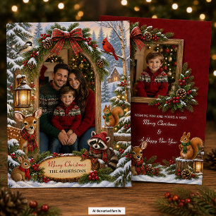Whimsical Woodland Family Photo Christmas Holiday Card