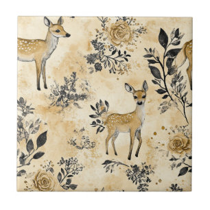 Whimsical Woodland Fawn Pattern Ceramic Tile