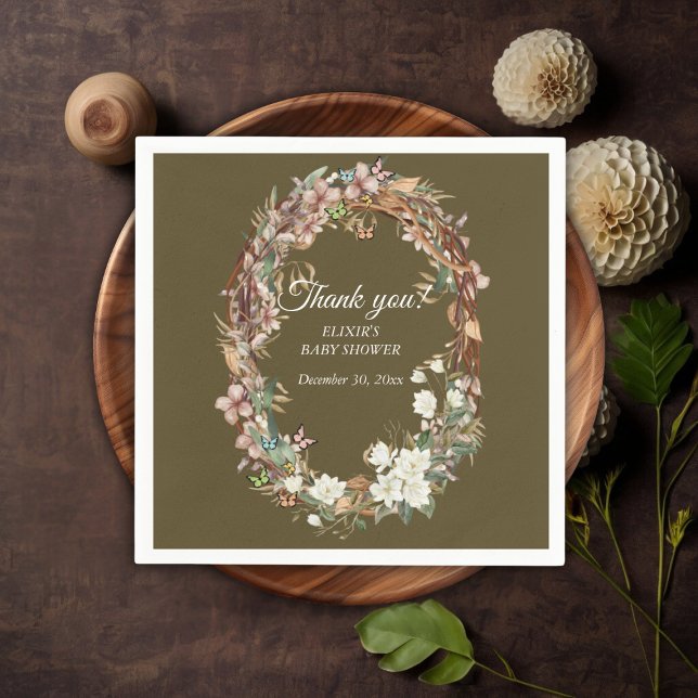 Whimsical Woodland Floral Photo Baby Shower Napkins (Creator Uploaded)