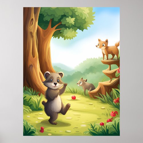Whimsical Woodland Forest Animals AI Generative Poster