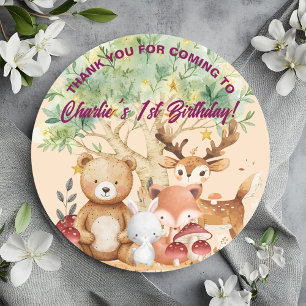 Whimsical Woodland Forest Animals Birthday Classic Round Sticker