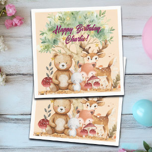 Whimsical Woodland Forest Animals Birthday Napkins