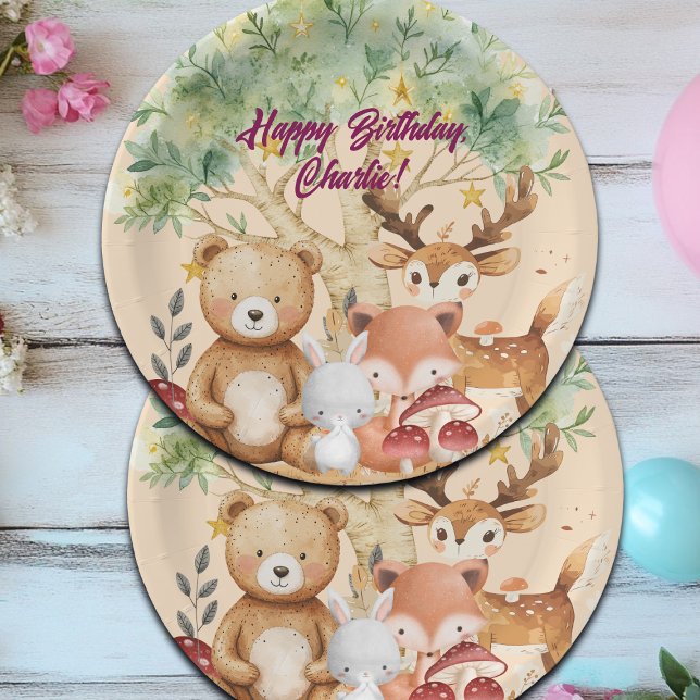 Whimsical Woodland Forest Animals Birthday Paper Plates (Creator Uploaded)