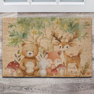 Whimsical Woodland Forest Animals Fiber Doormat