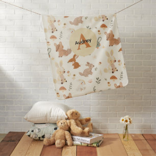 Whimsical Woodland Forest Animals Greenery Pattern Baby Blanket