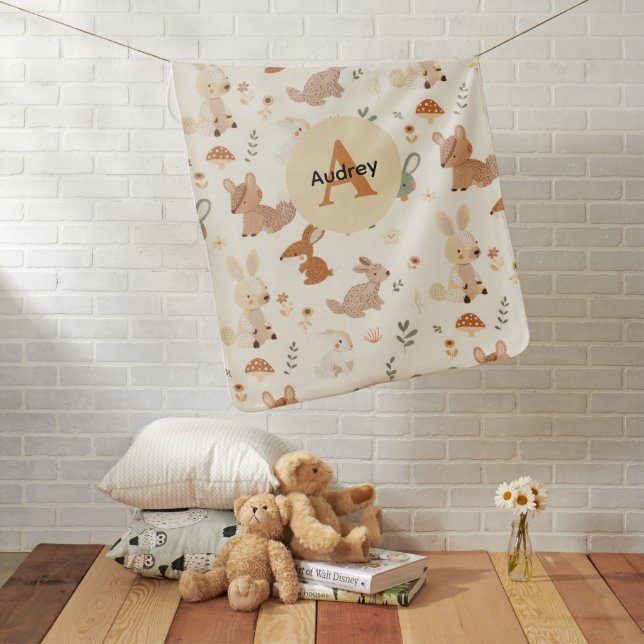 Whimsical Woodland Forest Animals Greenery Pattern Baby Blanket (In Situ)