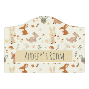 Whimsical Woodland Forest Animals Greenery Pattern Door Sign